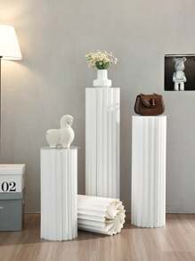 1/3/4pcs Set Cardboard Pedestal Stand, Folding Pillar Stand, Wedding Props, Floor Display Column Stand, DIY Pedestal Box With Round Top Plate Folding Paper Cylinder Column Pedestal Wedding Birthday Cake Flower Stand Rack,Material: Paper ,Can Bear 20kg