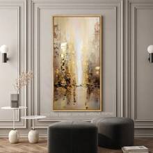 1pc Large Frameless Abstract Canvas Art Print - Elegant Golden & White Texture, Modern Wall Decor For Living Room & Bedroom, Canvas Wall Art Gifts Birthday Graduation