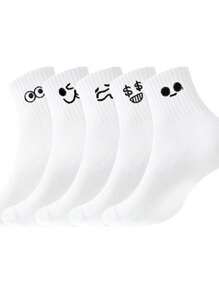 6 Pairs Random Funny Mid-Calf Socks For Men, Soft & Comfortable, Cushioned Moisture-Wicking, Suitable For Outdoor, Business, Casual, And All Kinds Of Parties