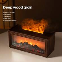 kinscoter 1PC USB 280ml Mini Fireplace Diffuser Ultrasonic Flame Humidifier Wood Grain Portable Bonfire Essential Oil Diffuser With LED Light & Remote Control For Home Office Gifts