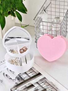 1 Peça Organizador de Joias e Maquiagem em Forma de Coração com Espelho de Camada Dupla - Perfeito para Acessórios e Pequenas Decorações, Integra Inteligentemente os Itens Essenciais da Mesa, Colocado na Mesa, Ilumina Facilmente Todo o Espaço e Torna-se a Decoração Mais Atraente e Mais Bonita na Mesa e no Dormitório, Para Feriados, Praia, Coleção de Banheiro, Coleção de Quarto, Grande Capacidade