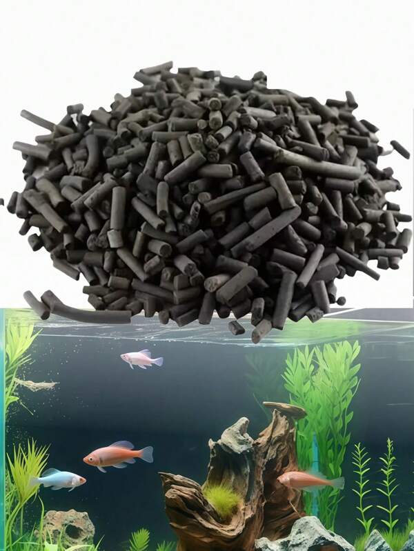 Activated Carbon Aquarium Filter Media - Non-Electric Fish Tank And Pond Purification, Increases Water Clarity And Oxygen Level, Natural Wooden Filtration Medium, Aquarium Cleaner | Natural Wood Appearance | Durable Filter Granules