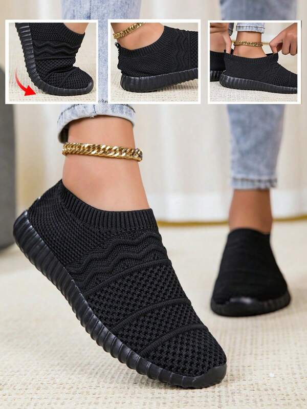 Mocasines planos de malla transpirables de moda para mujer, zapatos planos tipo slip-on, tenis casuales versátiles y simples, zapatos de mamá, adecuados para deportes y uso diario, caminar casual, trabajo