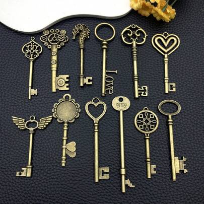 3/12 pièces Assortiment de breloques de clé maîtresse Steampunk, pendentif de clé en métal bronze vintage pour la fabrication de bijoux DIY (bracelet, collier, boucles d'oreilles), artisanat, accessoires faits main