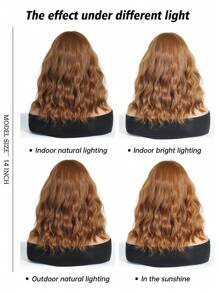 باروكة بنية طول 14 بوصة للنساء، باروكة مموجة بغرة هوائية، باروكة مجعدة من ألياف صناعية مقاومة للحرارة، مناسبة للاستخدام اليومي وحفلات الأعياد والمهرجانات والتنكر