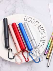 3pcs Stainless Steel Reusable Straws Set With Telescopic Straws, Cleaning Brush And Storage Case, Suitable For Outdoor Camping Christmas Gift,School Supplies