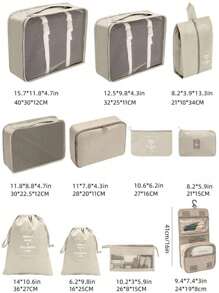 11 Piece Travel Organizer Set, Including Hanging Toiletry Bag, Compression Shoe Bag, Clothes/Undergarment Packing Cubes, Laundry Bag, Electronics Organizer, Makeup Bag, Drawstring Bag, Shoe Bag, Garment Bag. Suitable For Home, Business Trips, Moving, Dorm Use, Storage For Chargers, Cables, Personal Care Items, Intimate Apparel - Beige - View 3