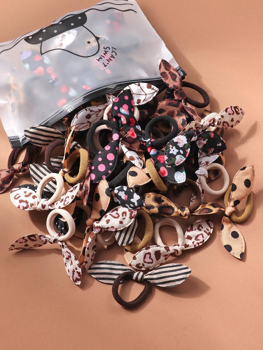 30 chiếc dây buộc tóc hình tai thỏ màu nâu, dây buộc tóc tròn bằng khăn mềm mại với nơ xinh xắn dành cho nữ, phụ kiện tóc, dây buộc tóc đuôi ngựa, dây buộc tóc bằng cao su, phụ kiện đội đầu bằng thun. - Nhiều màu - Xem 1