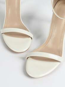 Women's Sexy White High Heel Open Toe Ankle Strap Stiletto Sandals, Fashionable Simple & Elegant Ladies Shoes