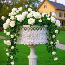 1-Pack Elegant White Rose Artificial Garlands - Rich Fabric Vine With Delicate Flowers And Leaves For Wedding Arch, Suitable For Weddings, Hotels, Gardens, Courtyards, Photography, Nordic Style, Perfect For Anniversaries & Festivals - Indoor/Outdoor