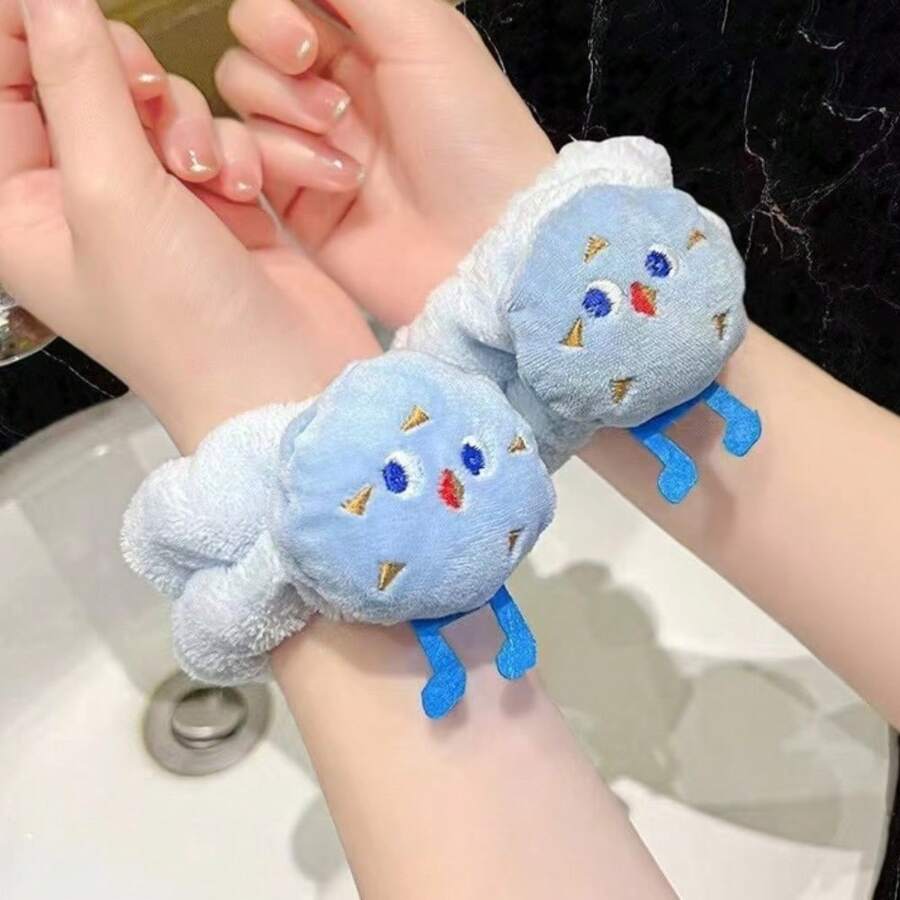 2 件套简约毛绒兔子腕带,适用于水疗和护肤的吸湿套,女孩面部清洁工具家居浴室装饰秋季装饰返校 - 彩色 - 查看 1
