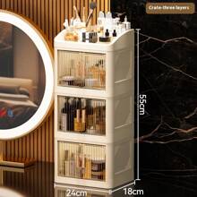1-Set 3-Layer Crown Design Foldable Drawers Makeup Organizer Box, Cream White Color, Suitable For Cosmetics, Lipsticks, Skincare Products, Desk Top Storage, Thickened & Enlarged Easy To Carry