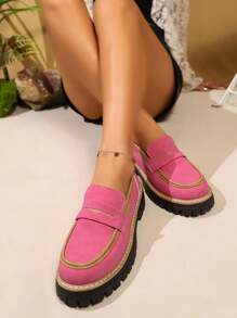 Mocasines con plataforma de moda para mujer, primavera 2025, zapatos casuales versátiles de color negro con suela gruesa cómoda - Rosa - Ver 5