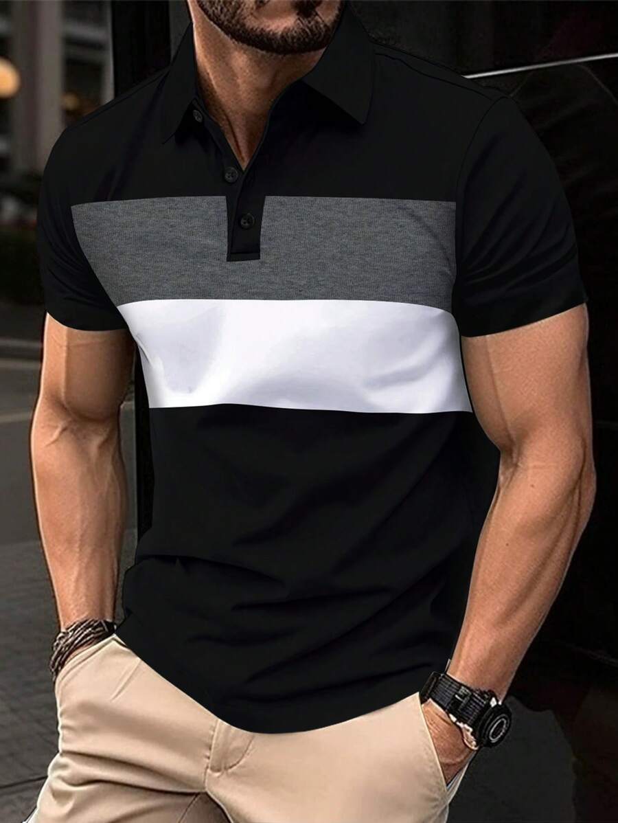 Men's Summer Contrast Color Short Sleeve Casual Commuting Polo Shirt