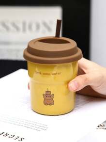 1 cốc gốm sứ Anh hoạt hình 9,7oz có nắp silicon và ống hút, cốc cà phê chống rò rỉ dùng cho gia đình, văn phòng, trà chiều, nghệ thuật Latte, thích hợp cho người yêu cà phê, tiệc tùng, sử dụng tại nhà, quán cà phê, trở lại trường học - Nhiều màu - Xem 6