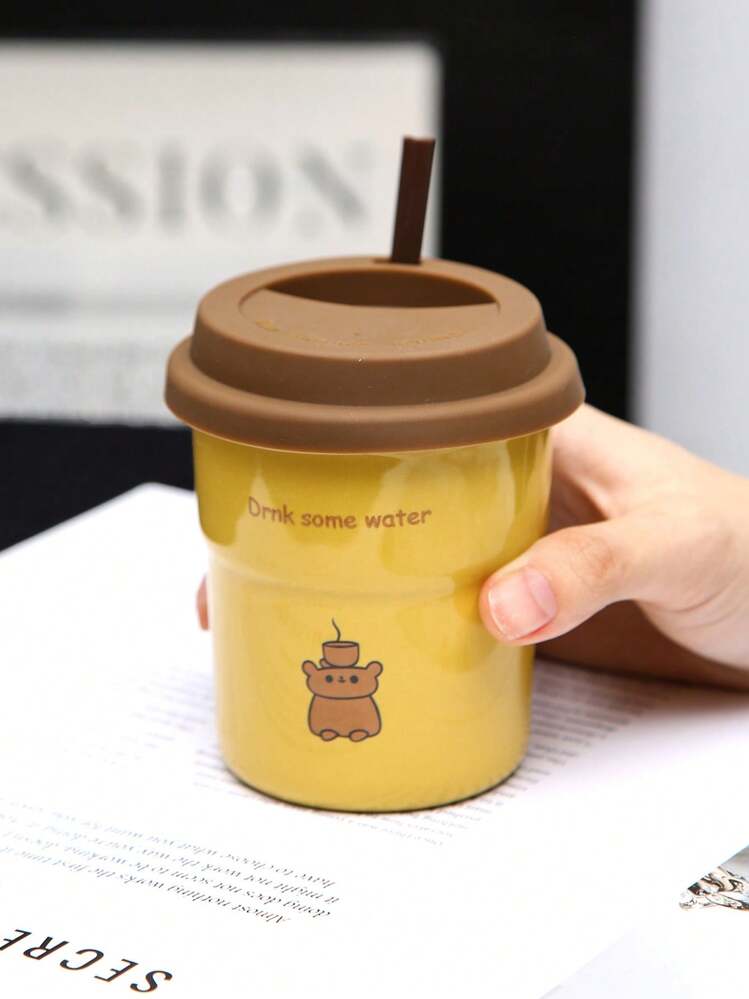 1 cốc gốm sứ Anh hoạt hình 9,7oz có nắp silicon và ống hút, cốc cà phê chống rò rỉ dùng cho gia đình, văn phòng, trà chiều, nghệ thuật Latte, thích hợp cho người yêu cà phê, tiệc tùng, sử dụng tại nhà, quán cà phê, trở lại trường học - Nhiều màu - Xem 6