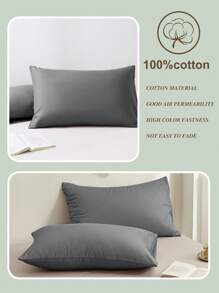 1 pieza Funda de almohada de color gris oscuro, de unicolor y estilo japonés sencillo, para niños y niñas, estudiantes, dormitorio, para todas las estaciones, que no se deshilacha fácilmente. Excluye el relleno de la almohada. Ropa de cama, artículos para el hogar, tamaños individual, doble, queen, king.