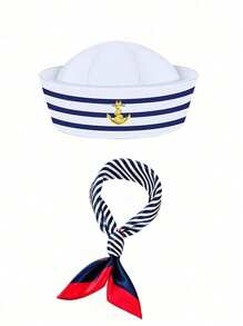 Multi-Piece Set: Captain Hat, Sailor Hat, Scarf Set For Men & Women; White Gloves; Aviator Sunglasses; Navy Sailor Costume For Yacht, Rock Party, Costume Play