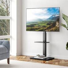 Base giratoria para TV de piso para televisores de 32 a 65 pulgadas, soporte de TV de esquina negro con estantes de entretenimiento ajustables en altura - perfecto para almacenamiento multimedia - 1 - Ver 6