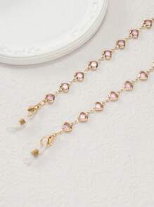 1 pieza Cadena para gafas con strass, en forma de corazón rosa