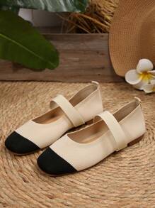 Breathable Hollow Out Low Vamp Flats For Plus Size Women, Japanese Princess Style Square Toe Strap Slip-On Casual Loafers - Apricot - View 6