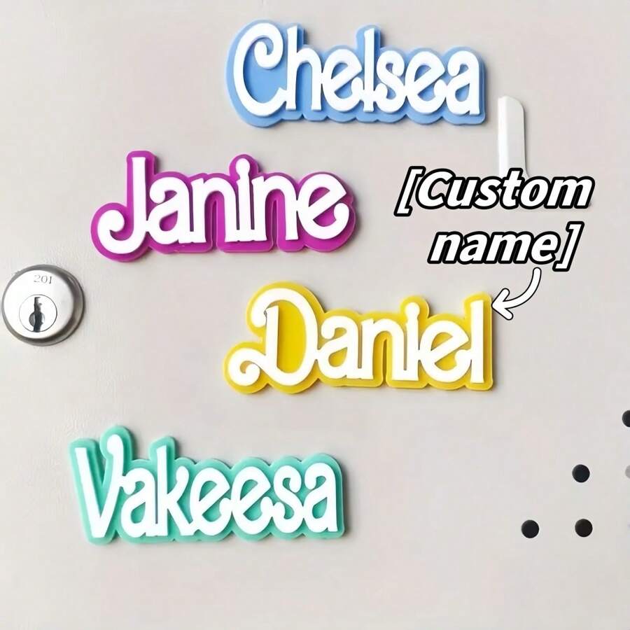 1pc Custom Acrylic Refrigerator Magnet, Double-Layer Personalized Name Tags In Blue, Pink, Yellow, And Green, Ideal For Decorating Cabinets And Boxes, Perfect Gift For Family, Colleagues Or Friends, Name Magnet,Playful Design, Vibrant Colors, Magnetic Name Tags,Delicate Romance - Fridge Magnets - View 1