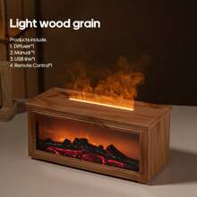 kinscoter 1PC USB 280ml Mini Fireplace Diffuser Ultrasonic Flame Humidifier Wood Grain Portable Bonfire Essential Oil Diffuser With LED Light & Remote Control For Home Office Gifts