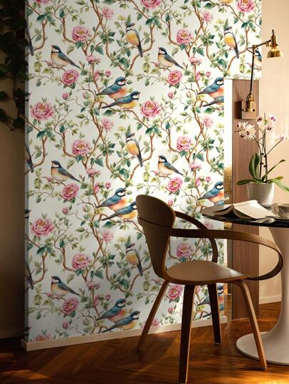 Roll Of Retro Thickened Classical Elegante Peony Flower Branches, Birds, Groen Leaves, Bruin Home ation, Kitchen Cabinets, Tables Chairs, Room Backgrounds, Renovation, DIY, Waterproof, Stain Resistant, Easy To Clean, Self Adhesive, Peel Paste Wallpaper, Wand Stickers, Stickers Bathroom Bedroom ation Stuff Living Ho Art Paper view 5