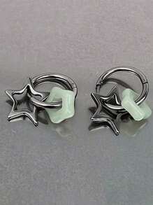 1pair Korean Star Earrings For Women Gothic Pentagram Pendant Earrings Y2K Punk Earrings Removable Simple Earrings Hip Hop Jewelry - Pentagram - View 12