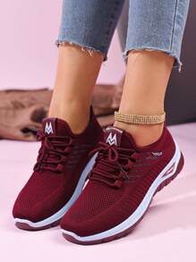 Plus Size Women's Bestselling Versatile Lightweight Casual Sports Shoes, Fashion & Comfortable Knit/Lace-Up/Dual-Color Sole Running Sneakers