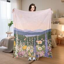 Purple Floral And Yellow Mountain Landscape Digital Printing Blanket For Home Decor And Thoughtful Gift For Nature Enthusiasts And Adults - Nhiều màu - Xem 4