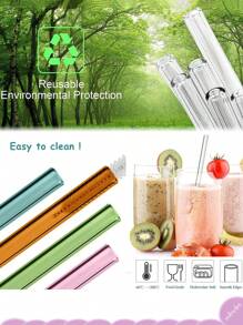 8pcs Pink Glass Straws With 2pcs Straw Brush, 8mm Reusable Straws, Drinking Straw Bent And Straight - Pink - View 11