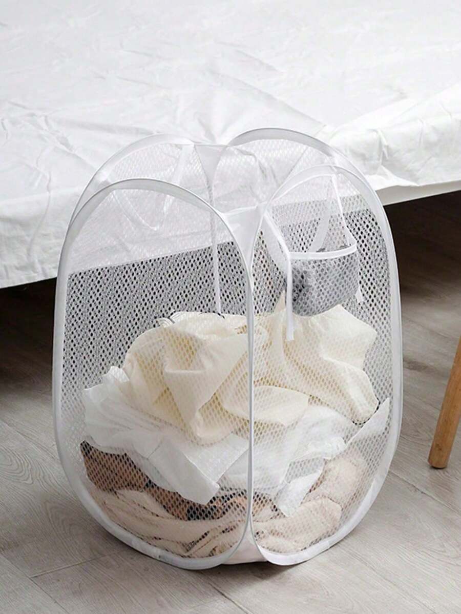 1pc Large Capacity Pop-Up Laundry Basket With Handle - Foldable Mesh Laundry Hamper For Dirty Clothes Storage - Multicolor - View 1