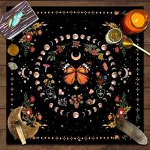 1pc Wild Flower Garden Fabric, Tree Of Life Tarot Altar Cloth, Tarot Tablecloth, Witchcraft Decor, Astrology Oracle Card Mat, Used For Tarot Reading Room Decoration