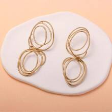 1 Pair Asymmetrical Spiral Line Decor Metallic Earring, Fashionable, Handmade, High-End, Personalized, Versatile Ear Studs For Women