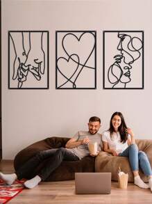 1 conjunto de arte de parede minimalista em metal, decoração de parede de metal com beijo de mão para o Dia dos Namorados, decoração de parede estética moderna para pendurar em casa, presentes de aniversário de verão, casamento, praia, volta às aulas, materiais escolares, decoração de quarto - Preto - Ver 10