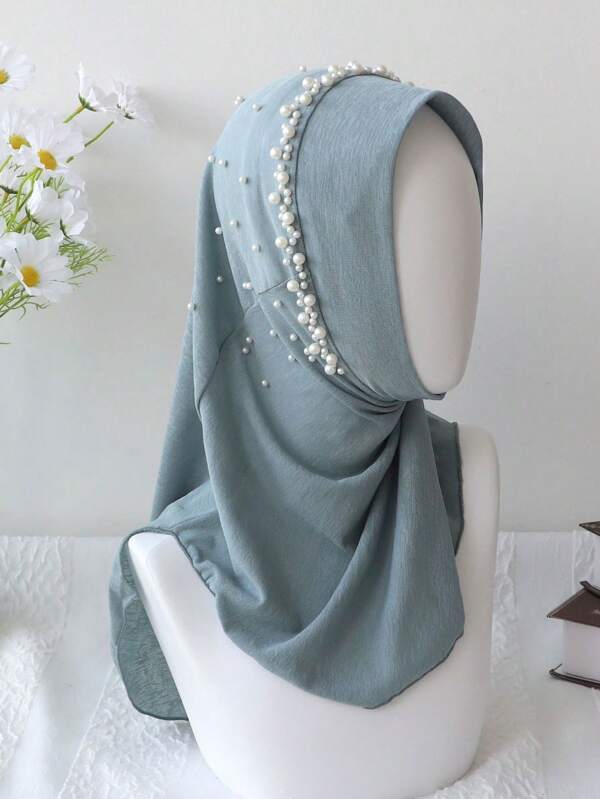 1 Stück Mädchen perlenbesetzter einfarbiger weicher Kopfschal, bequem locker sitzender Hidschab Schal