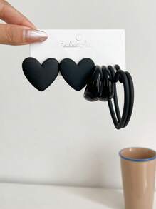 一套3对时尚夸张大爱心几何创意耳环，适合情人节 - 彩色 - 查看 9