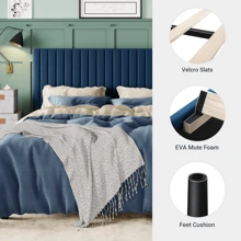 Allewie Queen Bed Frame, Velvet Upholstered Platform Bed With Adjustable Vertical Channel Tufted Headboard, Mattress Foundation With Strong Wooden Slats, Box Spring Optional, Easy Assembly, Green