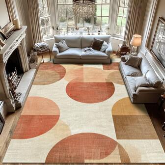 1 Pc Geometric Simple & Fashionable Rug, European & American Popular Home Decor Style Rectangle Soft Anti-Slip Area Rug, Suitable For Yard, Camping, Entrance, Living Room, Bedroom, Game Room, Machine Washable All Season Large Size Carpet, Home Decor