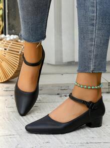 2025 Spring/Summer New Pointed Toe Mid Heel Slip-On Shoes, Shallow Strap Fashionable Minimalist Flats - Black - View 6
