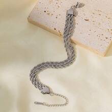 1pc Stainless Steel 18k Plated Triple Layered Crossed Hand Chain Bracelet, French-Style Fashionable Ins Jewelry For Women, Suitable For Party, Dating, Office Wear