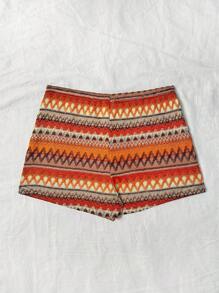 Women's Boho Retro Print Knitted Shorts - Orange - View 4