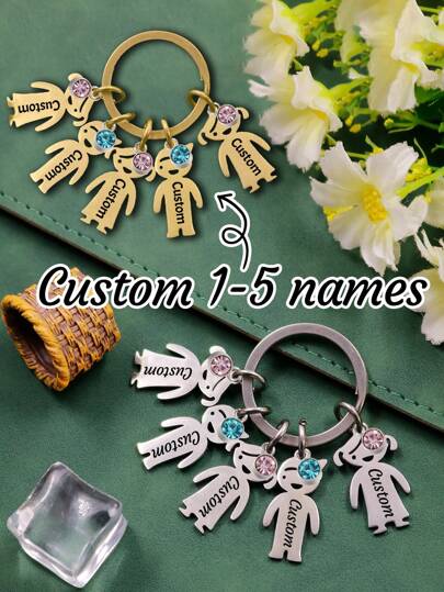 LICVIC Anpassad nyckelring med födelsesten, personlig nyckelring med 1-5 namn, anpassningsbara nyckelringar i rostfritt stål, anpassad guld/silver familjenyckelring, presentnyckelring till nybliven mamma, födelsedagspresent, babyshowerpresent, handväskberlocker, nyckelring till flicka/män, barnnyckelringar, årsdag, vänner, familj, studenter, mamma, unika presenter till skolstarten, son, dotter, julklapp