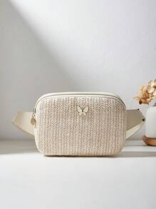 女士简约休闲户外旅行街头腰包胸包蝴蝶手提包通勤运动斜挎包相机包手拿包零钱包手机袋单肩带可调节尖叫钱包学院风学生情人节个性礼物化妆零钱包钥匙包 - 米色 - 查看 1