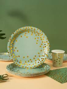 25 件鼠尾草绿和金色派对用品套装，一次性盘子、杯子和餐巾，适用于生日、婚礼、派对餐具 - 彩色 - 查看 5