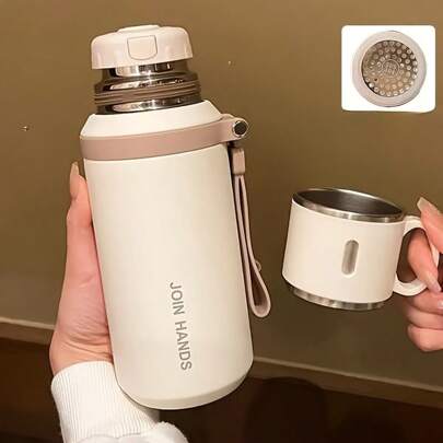600ml 21 Oz Large Capacity 316 Stainless Steel Vacuum Bottle, Cap & Cup 2 Hot Water Bottle, Hot Water Cup, Double Insulation, Ultra Portable, Versatile Design, Perfect For Travel, Home, Office, School And Unique Birthday Gifts, Father Christmas Gifts,Kitchen Accessories,Cocina,Thanksgiving Gifts, Christmas Gifts, Halloween Gifts, Valentine's Day Gifts, New Year Gifts