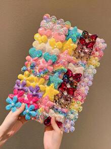 8/10/12/14/20/36pcs Glitter Bow Flower Pentagram Heart Hair Clips, Everyday Sweet Girl Hair Accessories