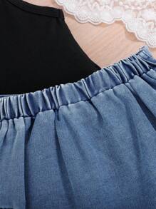 2pcs/Set Young Girl Summer Casual Letter Print White Tank Top & Skirt Set, Suitable For Commute, Daily Wear, Vacation, School