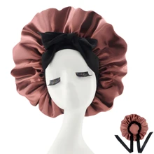 [Pink Satin Bonnet] Soft Luxurious Pink Satin Bonnet - Adjustable Tie Band & Bow Accent, Comfortable Ruffled Design For A Snug Fit, Hair Protection | Satin Cap | Smooth Satin Finish For Women & Men